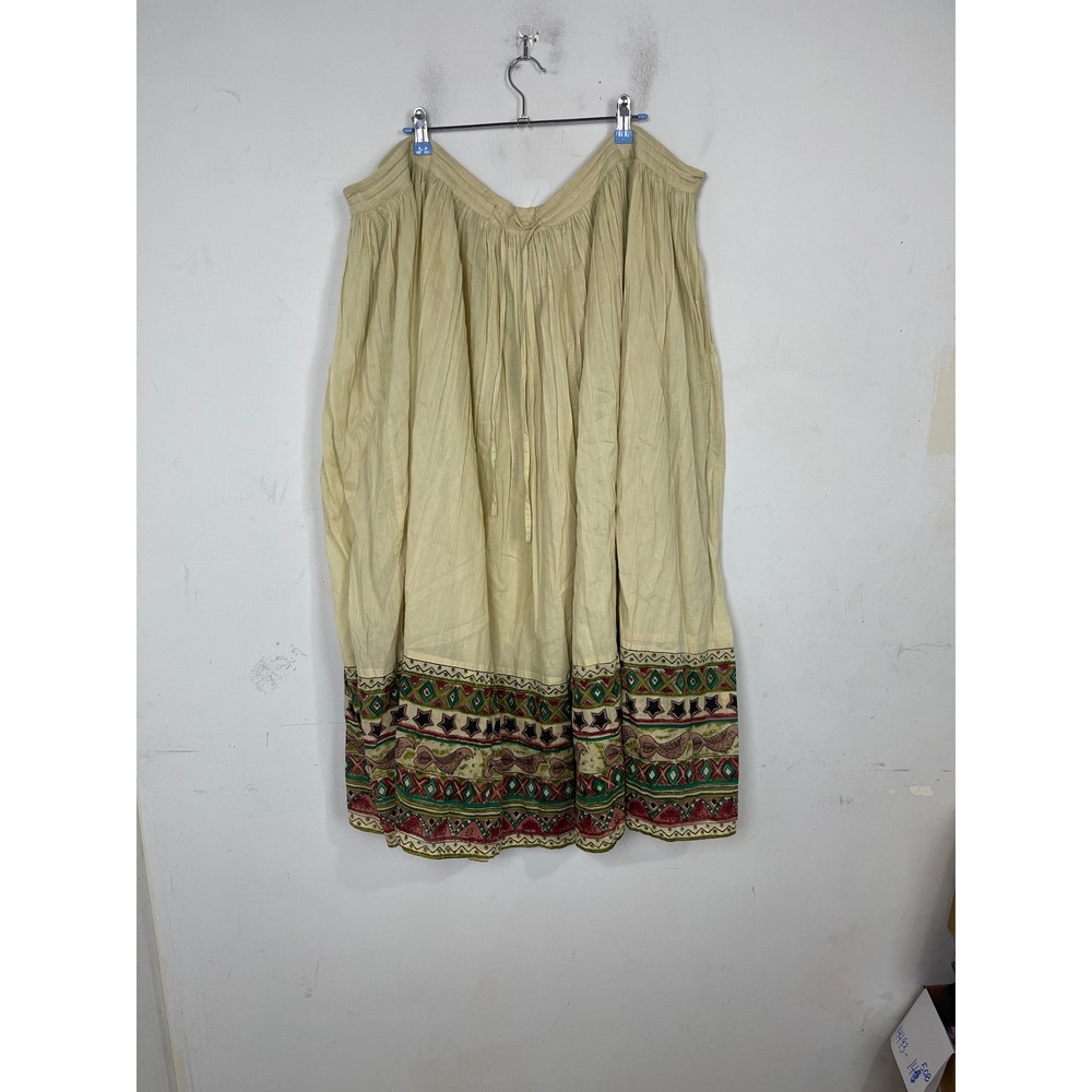 Sag Harbor Woman Vintage 2X Cream Cotton Boho Bird Print Border Midi‎ Skirt